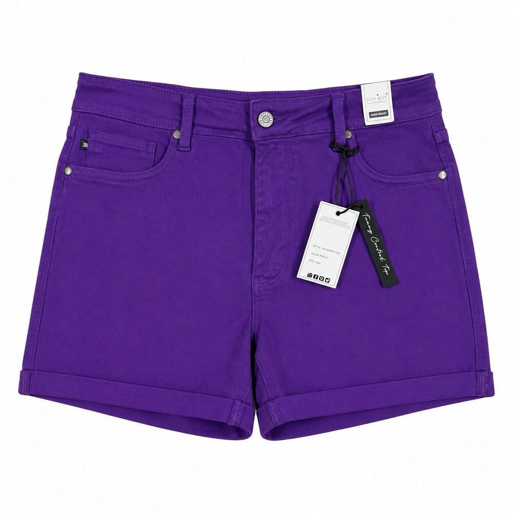 Judy Blue Women’s 1XL Purple High Waist Cuffed Denim Shorts Stretch NWT